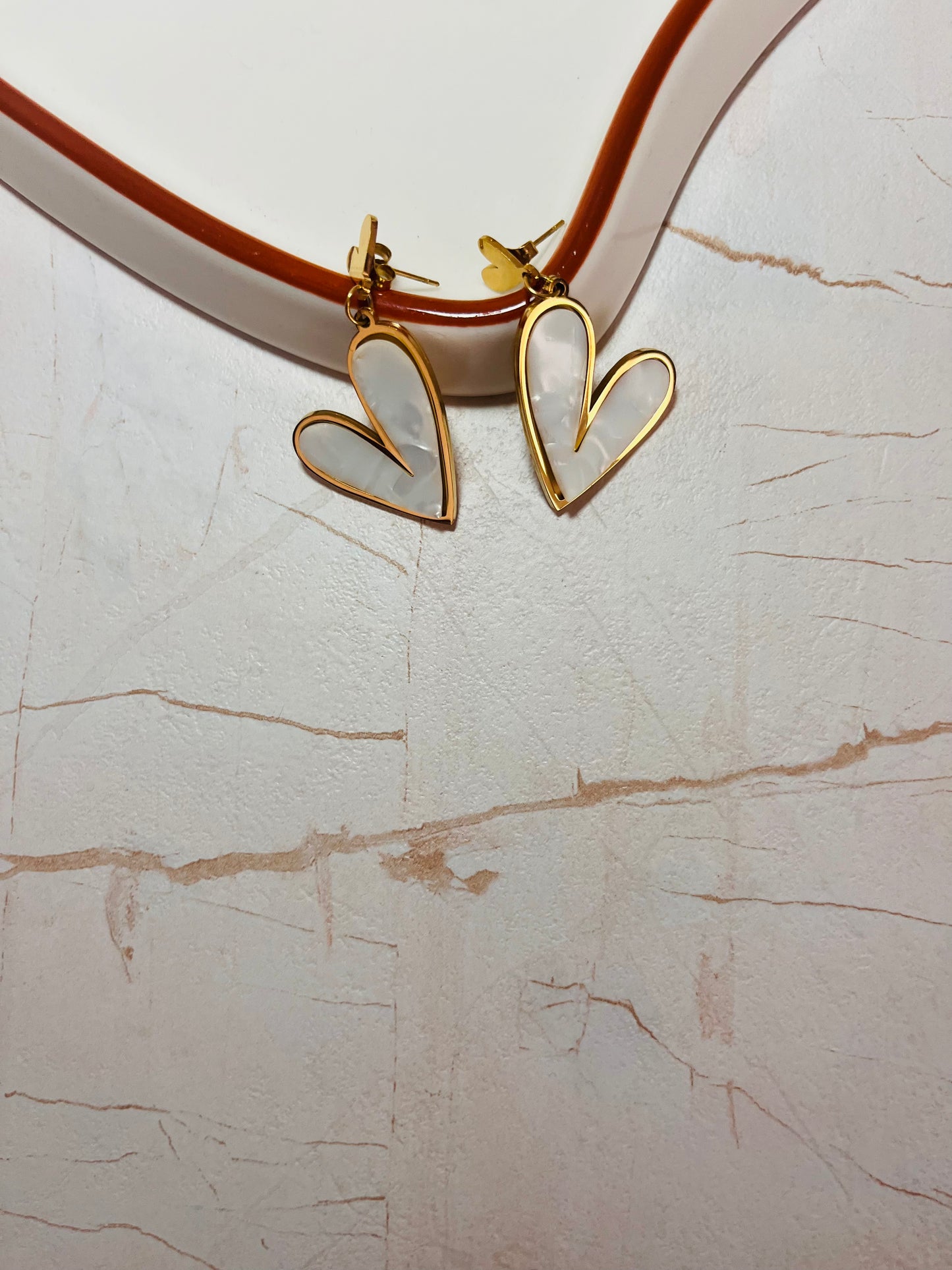 Elegant White Gold Heart Stud Earrings – Stainless Steel, Anti-Tarnish