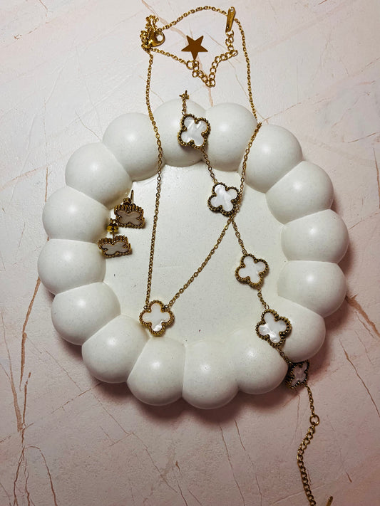 White Golden Grace Jewelry Set – Necklace, Bracelet & Earrings Combo